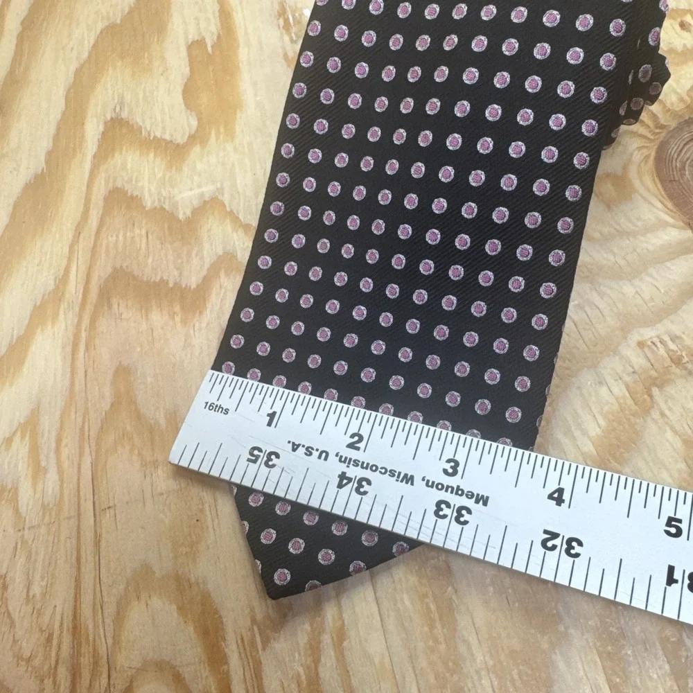 Polo Ralph Lauren Black Pink‎ Polka Dot Silk Tie Made in Italy Classic Style